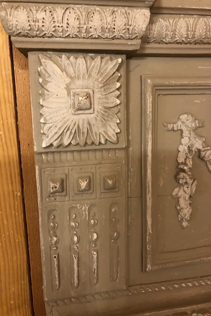 Miroir style Louis xvi patine vert de gris